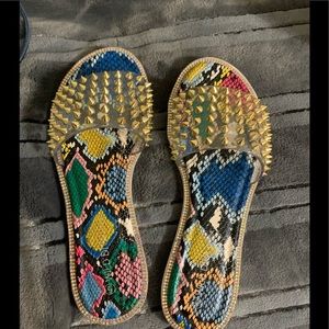 Studded and rhinestone flat sandals